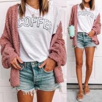Fashion Solid Color Long Sleeve Plush Cardigan 