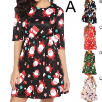 Sexy Backless Cartoon Printed Half Sleeve Round Neck Dress