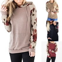 Fashion Printed Spliced Long Sleeve Slim Fit Hoodie 