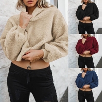 Fashion Solid Color Long Sleeve Hooded Plush Sweatshirt 