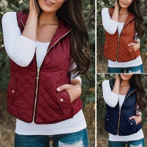 Fashion Solid Color Sleeveless Stand Collar Vest 