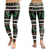 Fashion Elk Printed Stretch Leggings