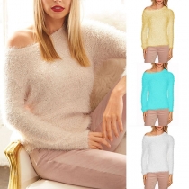 Fashion Solid Color Long Sleeve Round Neck Slim Fit Sweater