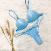Sexy Backless Low-waist Solid Color Bikini Set