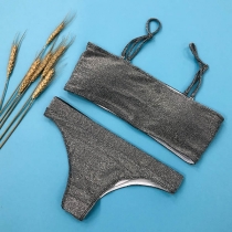 Sexy Low-waist Solid Color Bandeau Bikini Set