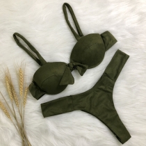 Sexy Backless Solid Color Knotted Bikini Set