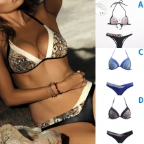 Sexy Snakeskin Printed Halter Bikini Set