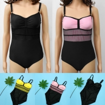 Sexy Backless Gauze Spliced One-piece Swimsuit