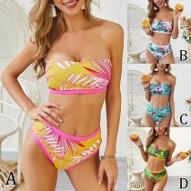 Sexy High Waist Printed Bandeau Bikini Set 