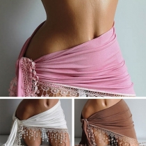 Fashion Solid Color Tassel Hem Beach Towel 