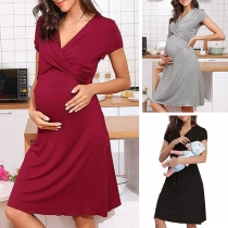 Fashion Solid Color Short Sleeve V-neck Multifunctional Dress