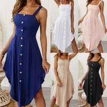 Sexy Backless Irregular Hem Front-button Sling Dress