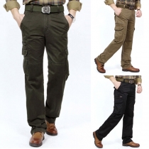 Fashion Solid Color Multi-pocket Man's Pants