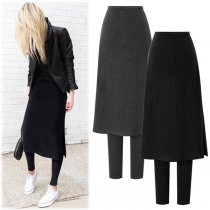 Tvådelade leggings med hög midja och enfärgad mocka-look