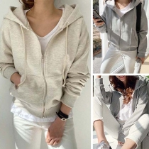 Fashion Solid Color Long Sleeve Hooded Sweatshirt Thin Jacket