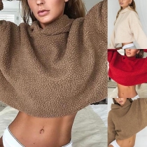 Fashion Long Sleeve Solid Color Short-style Plush Hoodie 