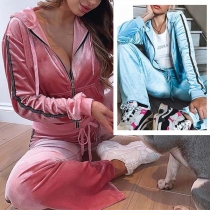 Fashion Solid Color Long Sleeve Hooded Top + Pants Two-piece Set 