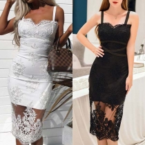 Sexy Backless Lace Spliced Slim Fit Sling Dress