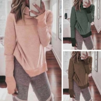 Fashion Solid Color Long Sleeve High Collar Sweatshirt