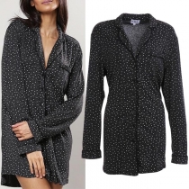 Fashion Long Sleeve Single-breasted Printed Nightwear Top