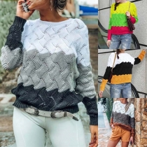 Fashion Contrast Color Long Sleeve Round Neck Sweater