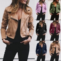 Fashion Solid Color Oblique Zipper Slim Fit Jacket