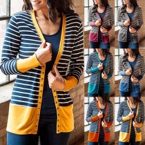 Fashion Contrast Color Long Sleeve Striped Cardigan