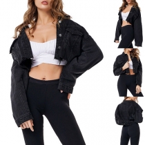Fashion Long Sleeve POLO Collar Short-style Denim Coat 