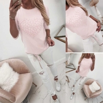 Fashion Long Sleeve Round Neck Heart T-shirt 