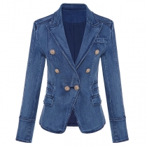 Mode slim fit dubbelknäppt långärmad jeansrock