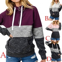 Fashion Contrast Color Long Sleeve Hooded Sweatshirt