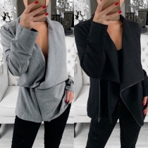 Fashion Solid Color Long Sleeve Big Lapel Oblique Zipper Thin Jacket