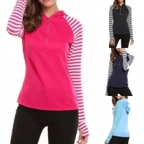Fashion Striped Spliced Long Sleeve Hooded Sweatshirt