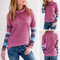 Fashion Striped Spliced Long Sleeve High Collar Sweatshirt 