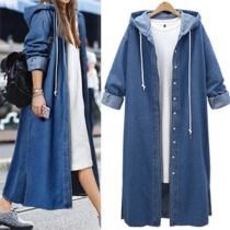 Modell Långärmad Huvtröja Ledig Jeansjacka