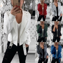 Fashion Solid Color Long Sleeve Oblique Zipper Sweatshirt(The size runs small)