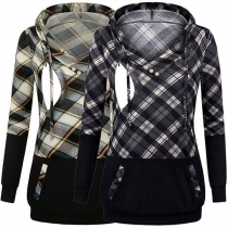 Fashion Long Sleeve Plaid Breastfeeding Hoodie
