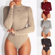 Fashion Solid Color Long Sleeve Mock Neck Bodysuit