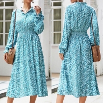 Fresh Style Long Sleeeve High Waist Printed Shirt Dress