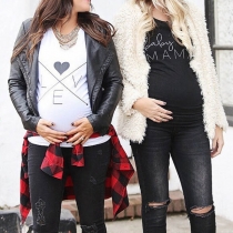 Fashion Short Sleeve Round Neck Printed Maternity T-shirt