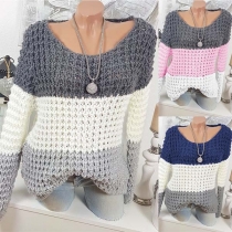 Fashion Contrast Color Long Sleeve Round neck Sweater