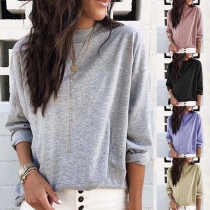 Fashion Solid Color Long Sleeve Mock Neck T-shirt 