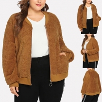 Fashion Solid Color Long Sleeve Plus-size Plush Jacket
