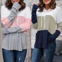 Casual Style Long Sleeve Hooded Contrast Color Sweatshirt