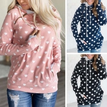 Fashion Long Sleeve Heart Printed Hooded Sweatshirt 