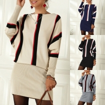 Fashion Contrast Color Dolman Sleeve Round Neck Knit Dress