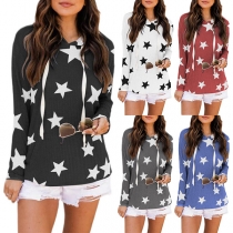 Fashion Star Printed Long Sleeve Hooded Sweatshirt