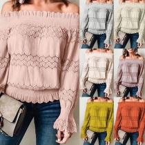 Sexy Off-shoulder Boat Neck Long Sleeve Solid Color Top