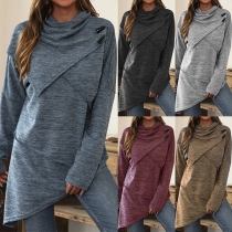 Fashion Solid Color Long Sleeve Irregular Knit Cardigan