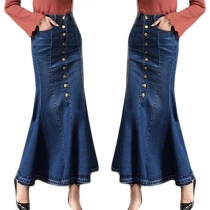 Fashion High Waist Fishtail Hem Denim Skirt